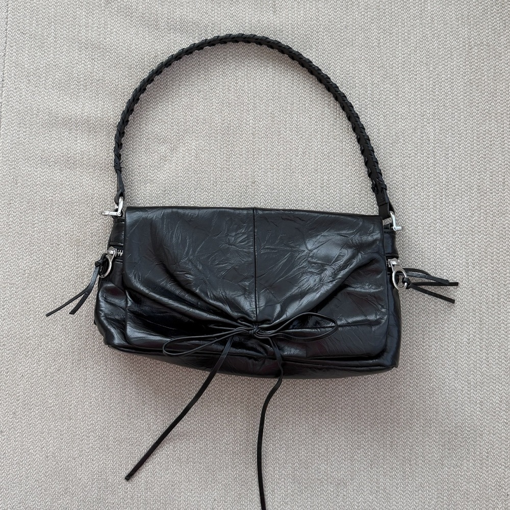 Zara Black Flap Shoulder Bag with Bow